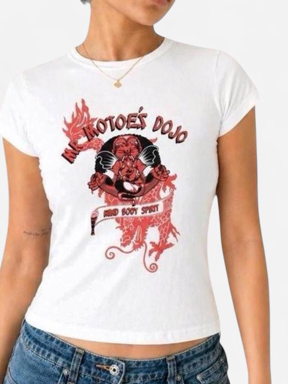 Y2K Mr Motoé Dojo Baby Tee Dragon Graphic Fitted Tee XS S M